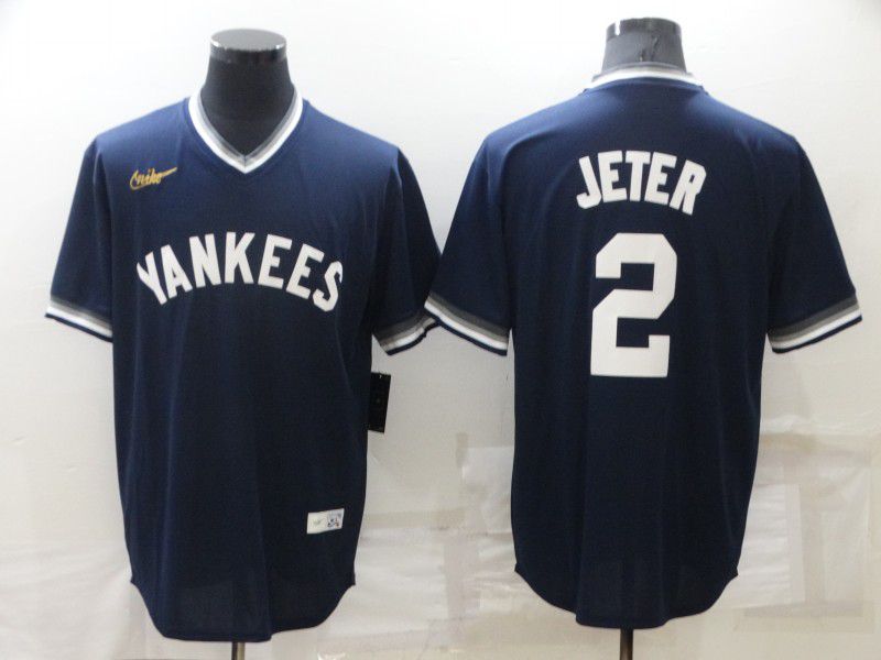 Men New York Yankees #2 Jeter Blue Throwback Game 2022 Nike MLB Jersey->los angeles dodgers->MLB Jersey
